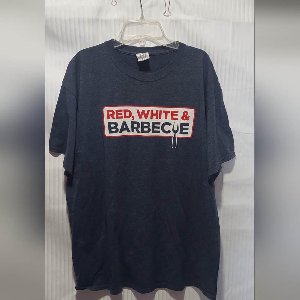 3/$5 Men's XL Navy Tee - Red, White & Barbecue Design By Jerzees